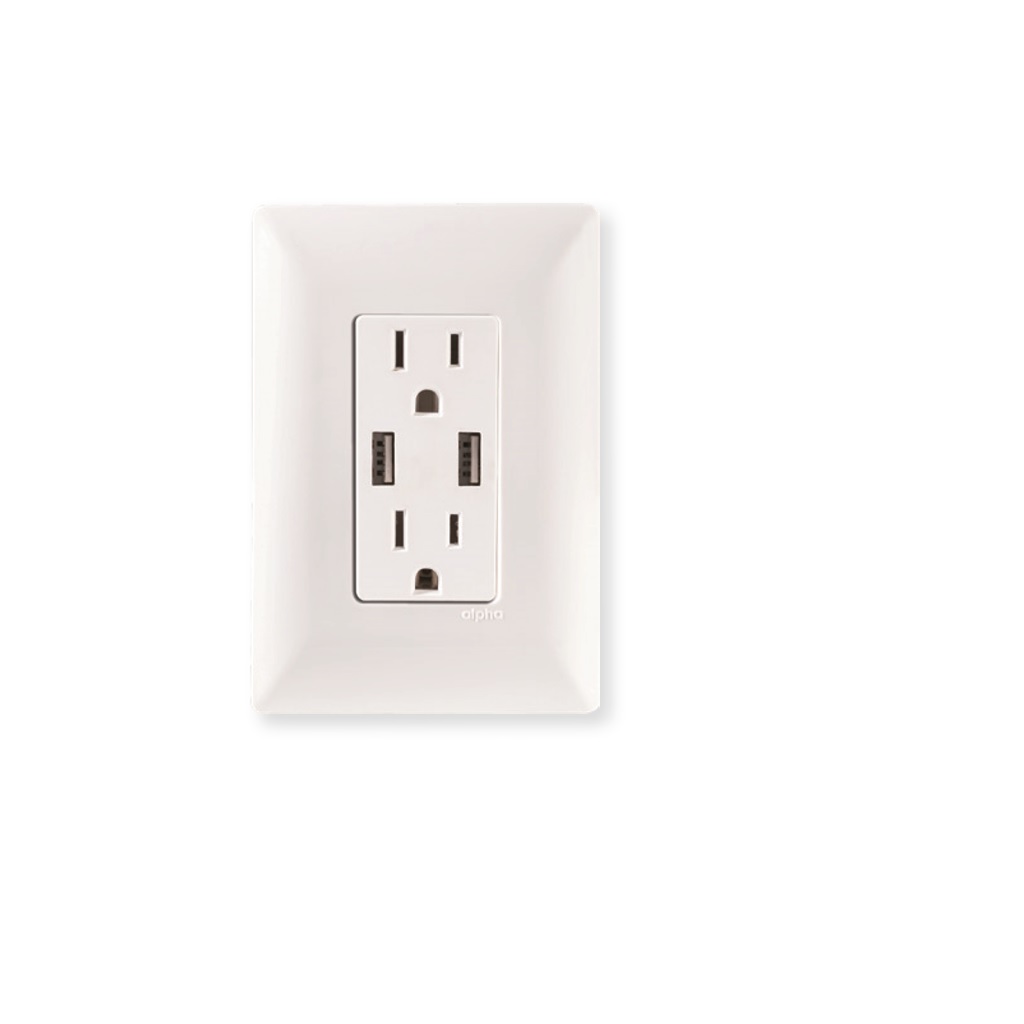 CONTACTO DUPLEX 2P +T 15A-125V BLANCO C/2 USB