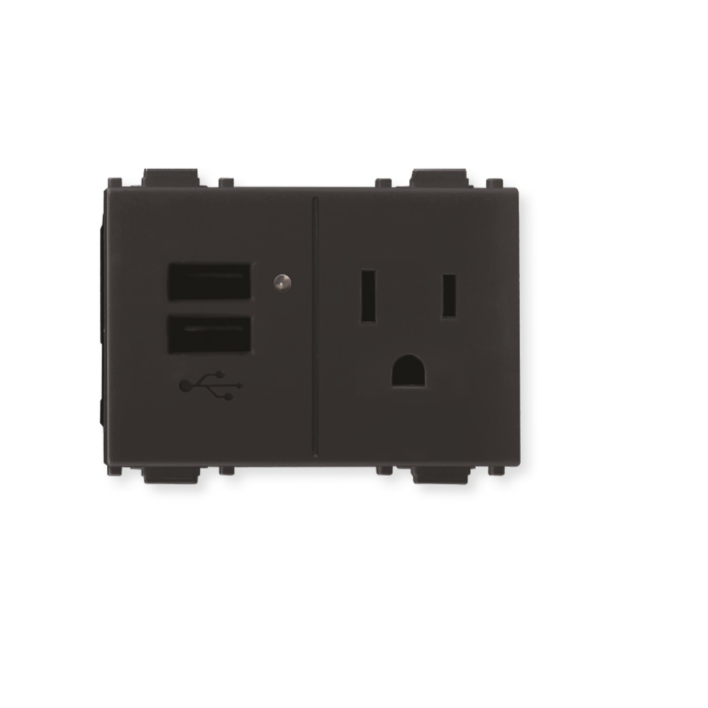 CONTACTO 2P +T 15A-127-250V NEGRO C/2 USB C/3M