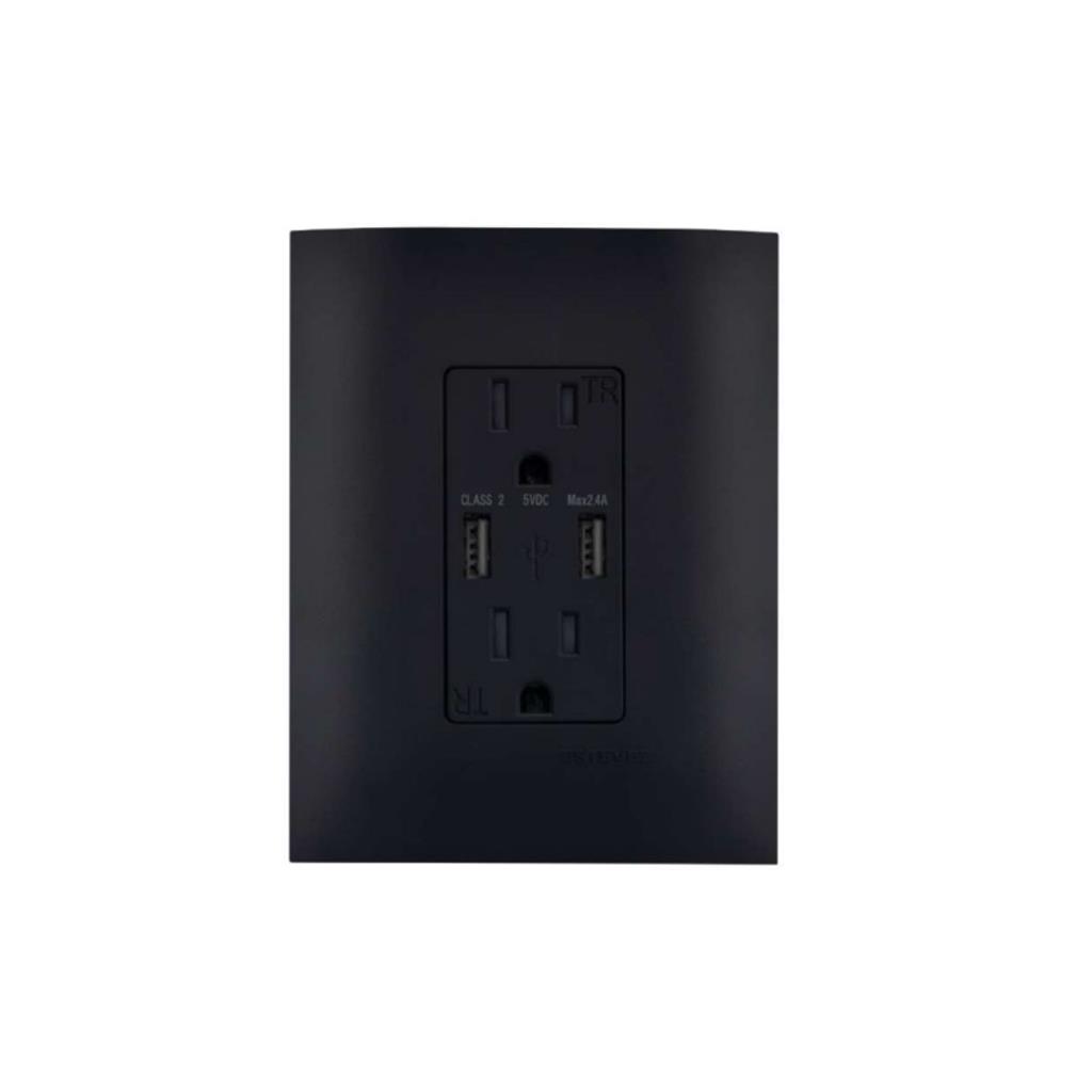RECEPTACULO DX TR 2P+T 15A 125V 5-15R C/2USB 2.4A 5V+PLACA N