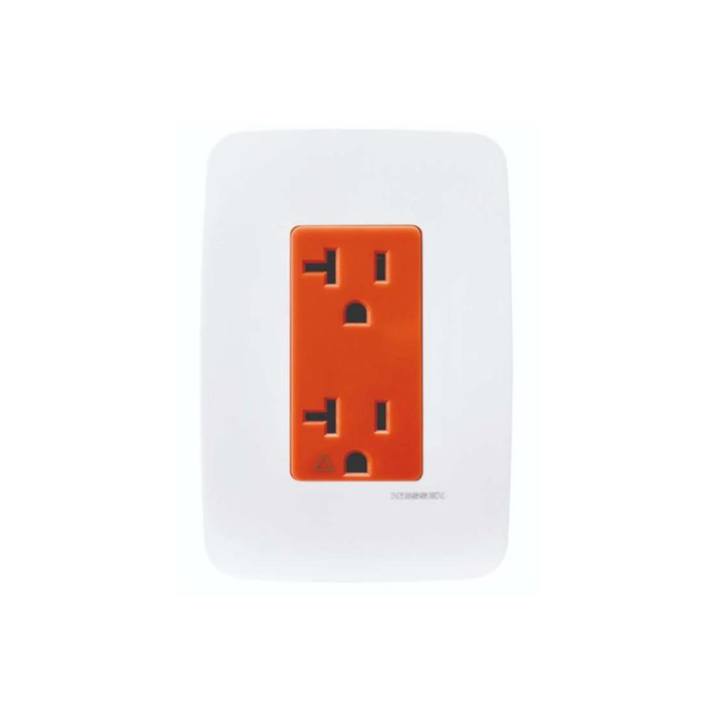 RECEPTACULO DUPLEX IG 2P+T 20A 125V 5-20R C/PLACA NARANJ/BCO
