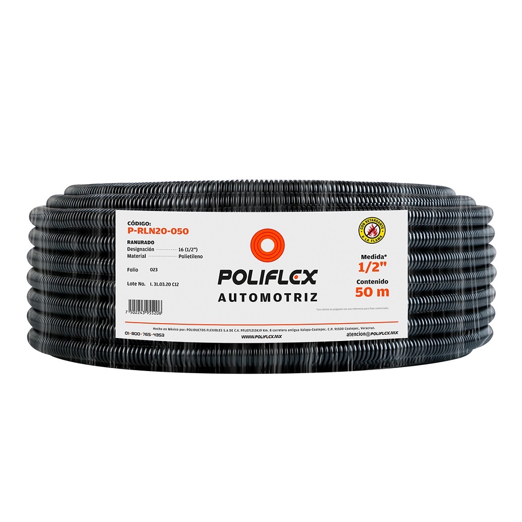 POLIFLEX NEGRO AUTOMOTRIZ RANURADO DE 1/2PG ROLLO 50M