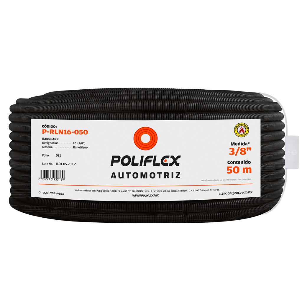 POLIFLEX NEGRO RANURADO ROLLO 50 MTS 3/8PG