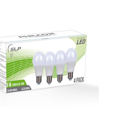 LAMP LED A19 E27 9W 127V 65K 4 PZ PHILCO SLP