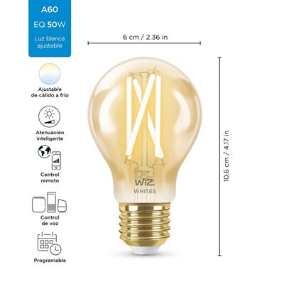 LAMP LED A19 E26/27 6W 120V 20K DIM VINTAGE WIFI WIZ